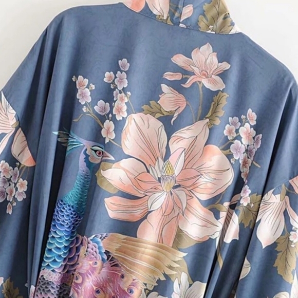 🌸nwot🌸 Vintage Inspired Boho Gypsy Floral Peacock Waterfall Spell Kimo - Picture 9 of 17
